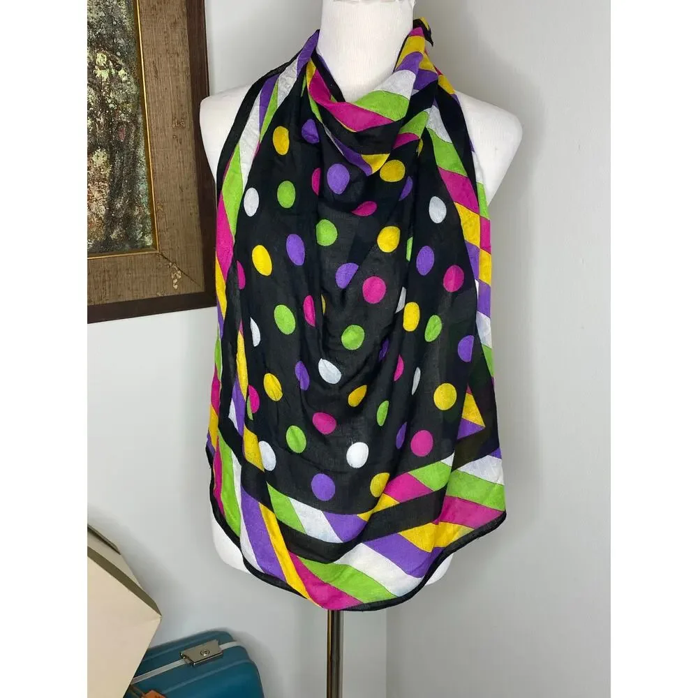 Bold Colorful Polka Dot Geometric Square Scarf Black Pink Purple Green Yellow